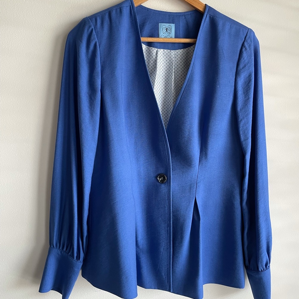 Violet blazer with long sleeves and deep v-neck